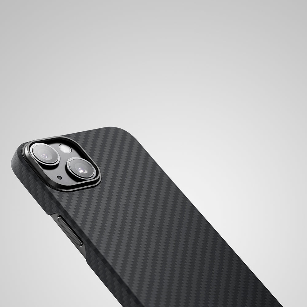 iPhone 14 Kılıf Magsafe Şarj Özellikli 1500D Aramid Fiber Pitaka Ultra-Slim Classic Serisi Black-Grey Twill Kılıf Siyah-Gri
