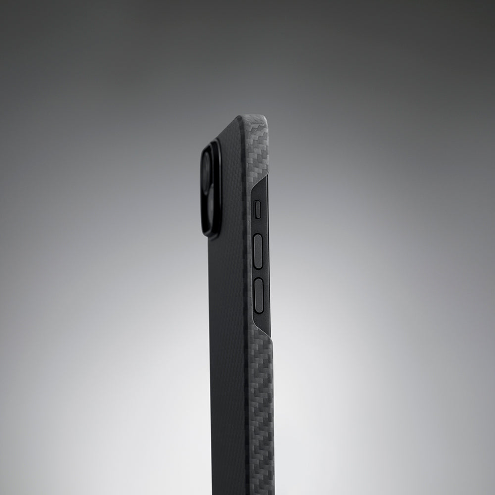 iPhone 14 Kılıf Magsafe Şarj Özellikli 1500D Aramid Fiber Pitaka Ultra-Slim Classic Serisi Black-Grey Twill Kılıf Siyah-Gri