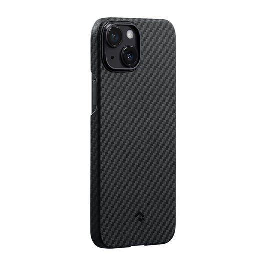 iPhone 14 Kılıf Magsafe Şarj Özellikli 1500D Aramid Fiber Pitaka Ultra-Slim Classic Serisi Black-Grey Twill Kılıf Siyah-Gri