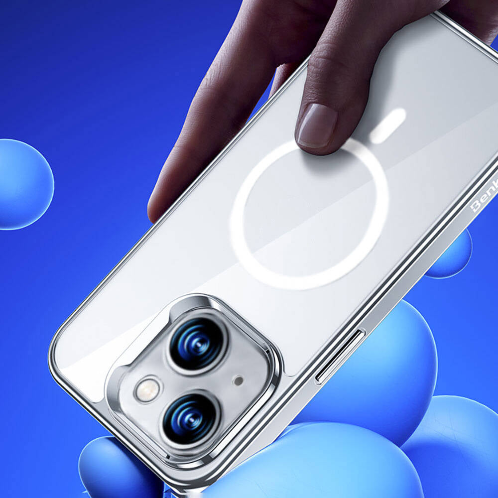 iPhone 14 Kılıf Magsafe Şarj Özellikli Cam Yüzey Benks Electroplated Kılıf Siyah