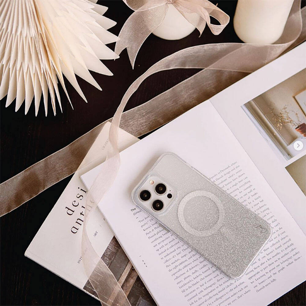 iPhone 14 Kılıf Magsafe Şarj Özellikli Simli Arka Yüzey Coehl Lumino Kılıf Gold