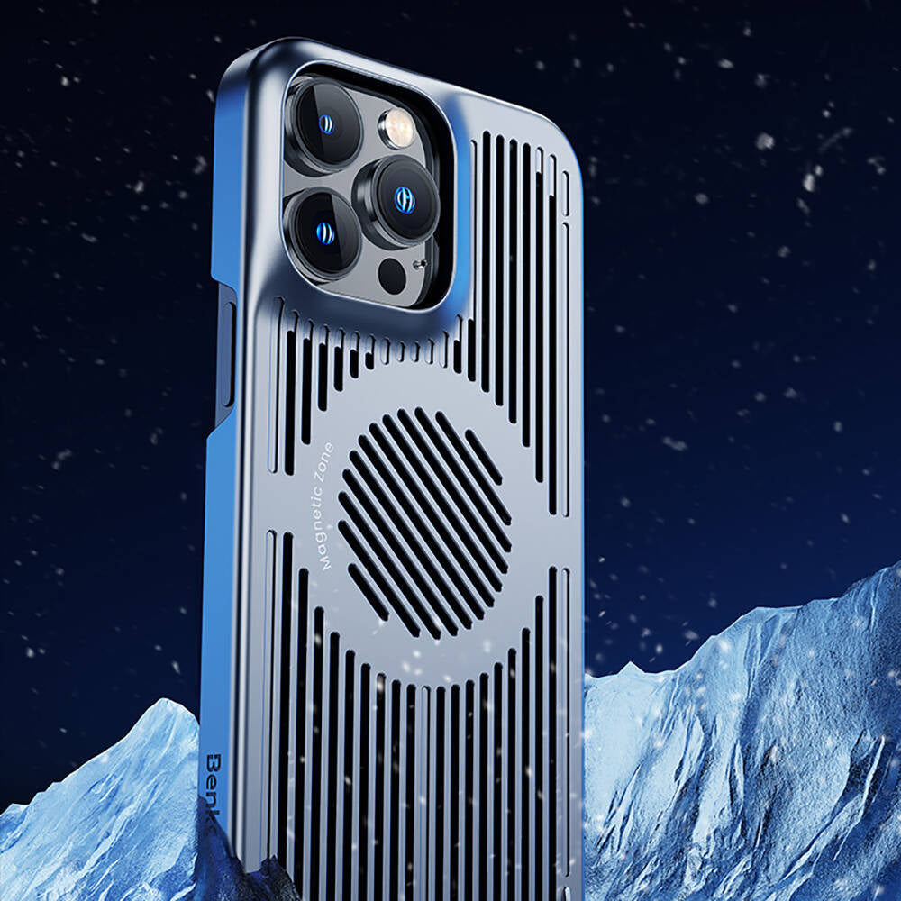 iPhone 14 Kılıf Magsafe Şarj Özellikli Soğutucu Benks Biliz Kılıf Gri