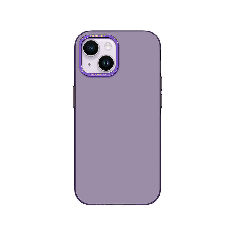 iPhone 14 Kılıf Metal Kamera Çerçeveli Recci Glaze Serisi Kılıf Mor