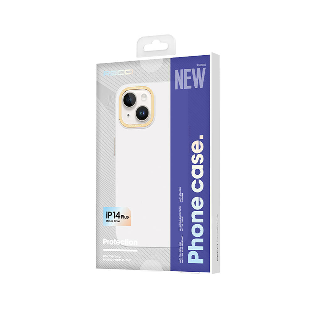 iPhone 14 Kılıf Metal Kamera Çerçeveli Recci Glaze Serisi Kılıf Beyaz