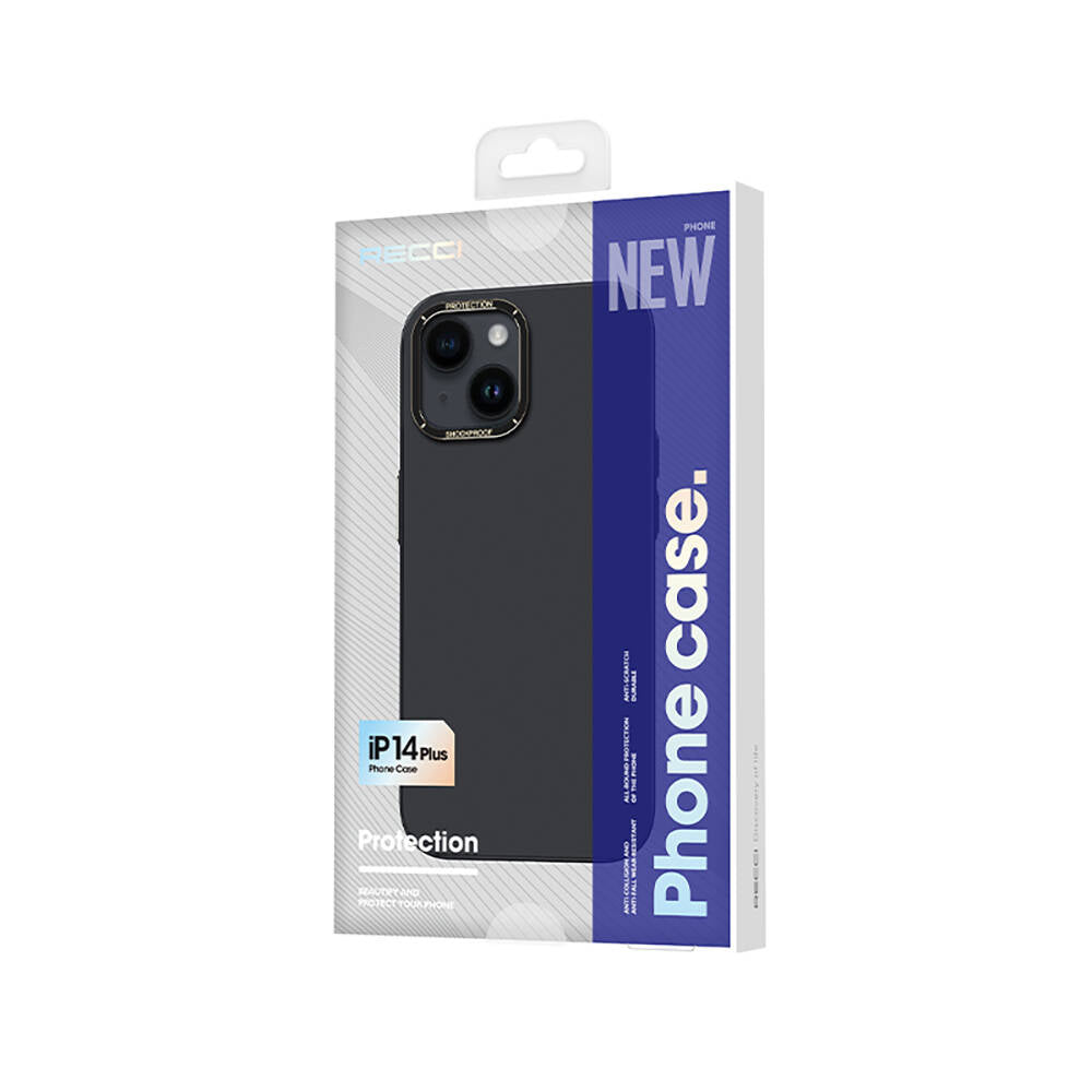 iPhone 14 Kılıf Metal Kamera Çerçeveli Recci Glaze Serisi Kılıf Siyah