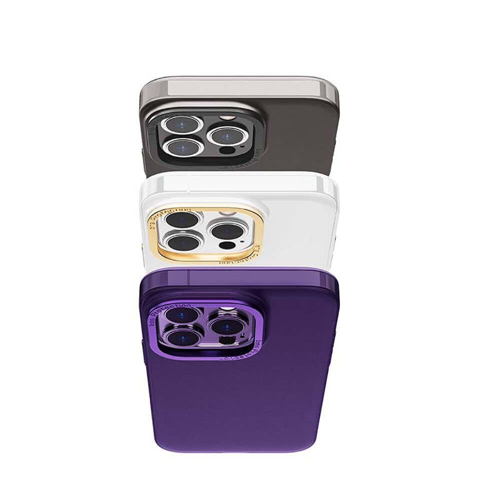 iPhone 14 Kılıf Metal Kamera Çerçeveli Recci Glaze Serisi Kılıf Beyaz