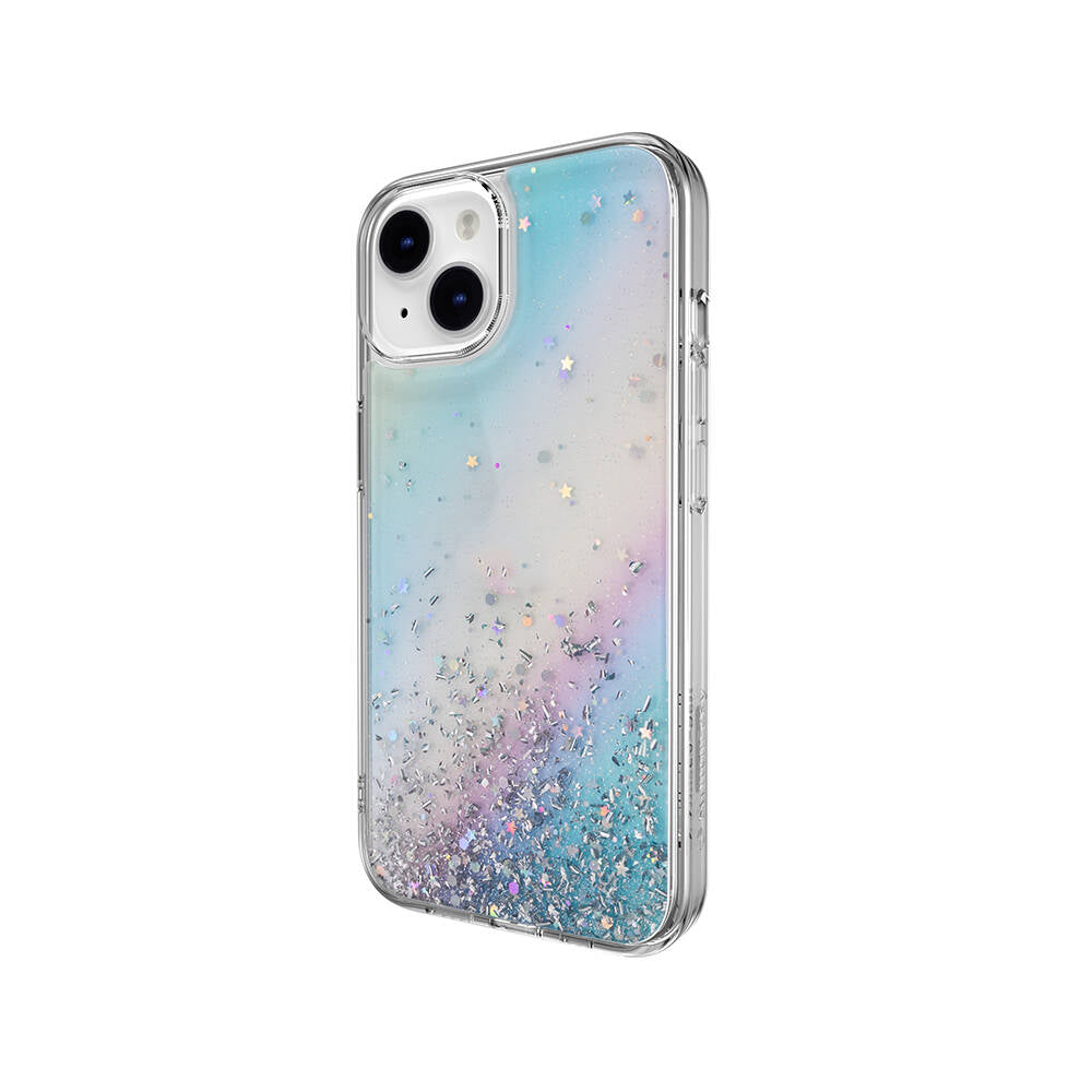 iPhone 14 Kılıf Parlayan Simli Şeffaf Lisanslı Switcheasy Starfield Kılıf Colorful