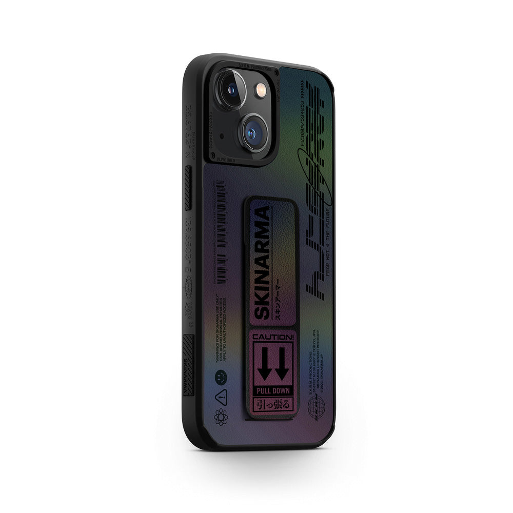 iPhone 14 Kılıf SkinArma Holografik Tasarımlı Standlı Deri Görünümlü Kira Kobai Kılıf Colorful