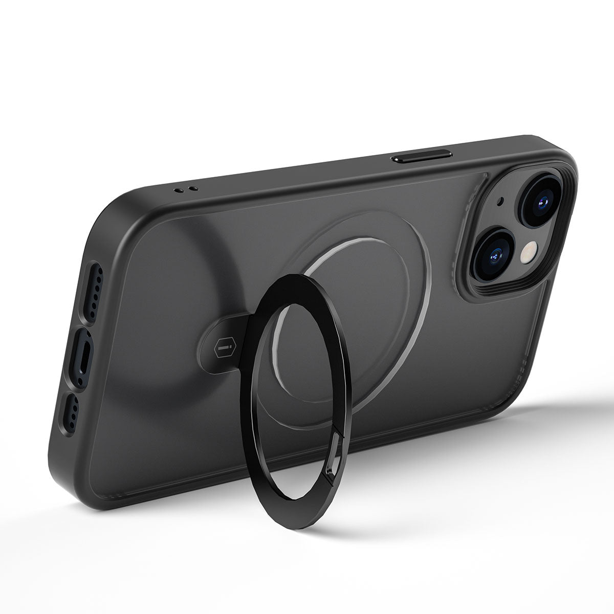 iPhone 14 Kılıf Wiwu ZMM-010 Magsafe Şarj Özellikli Parmak İzi Bırakmayan Mat Transparan Standlı Kılıf Siyah