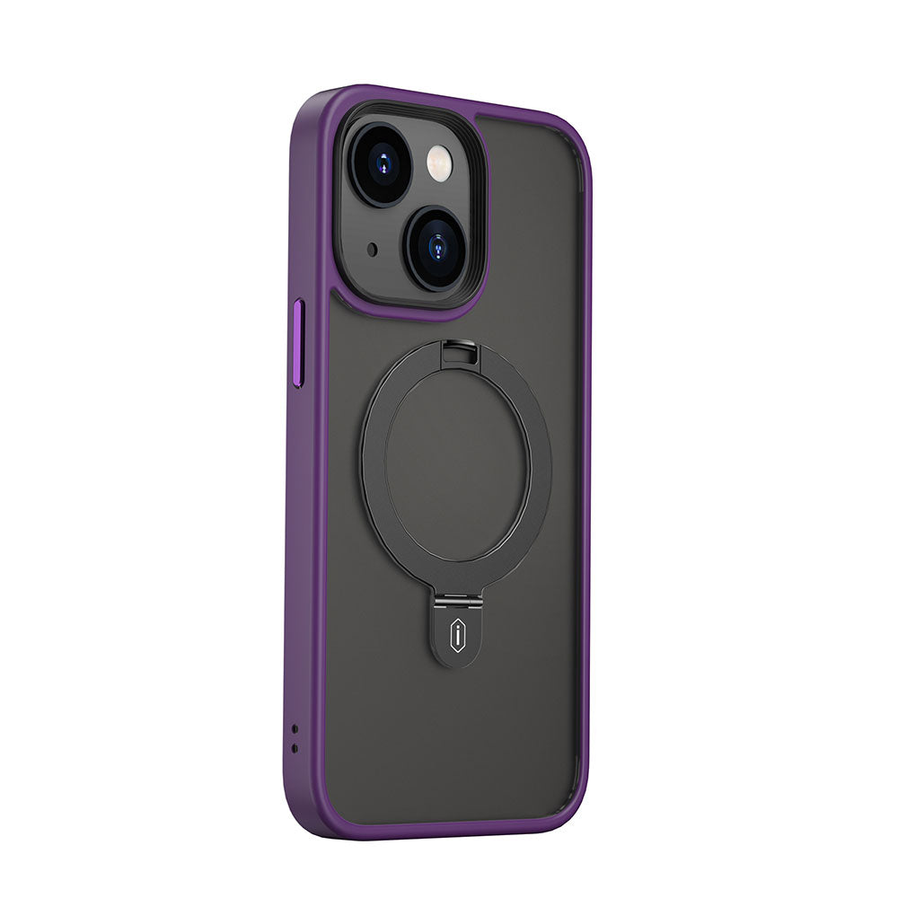 iPhone 14 Kılıf Wiwu ZMM-010 Magsafe Şarj Özellikli Parmak İzi Bırakmayan Mat Transparan Standlı Kılıf Derin Mor