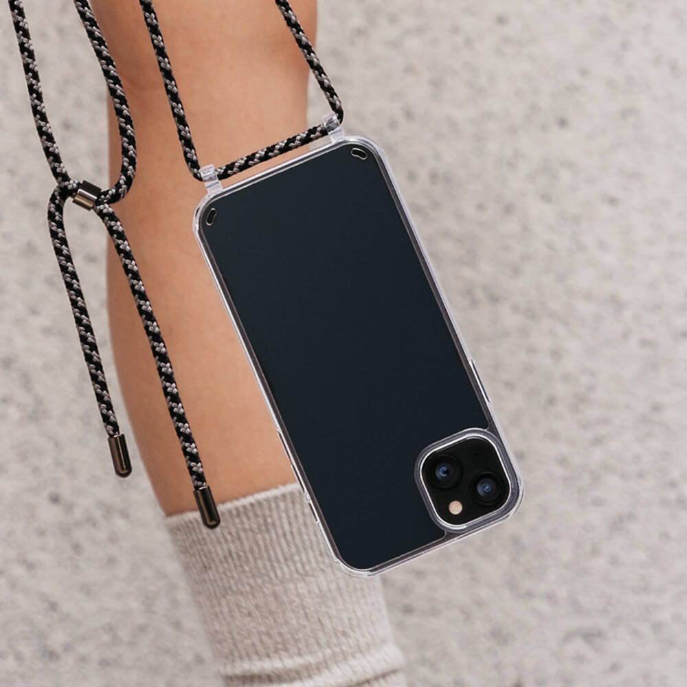 iPhone 14 Plus Kılıf Boyun Askılı Şok Önleyicili Şeffaf Lisanslı Switcheasy Play Kılıf Siyah