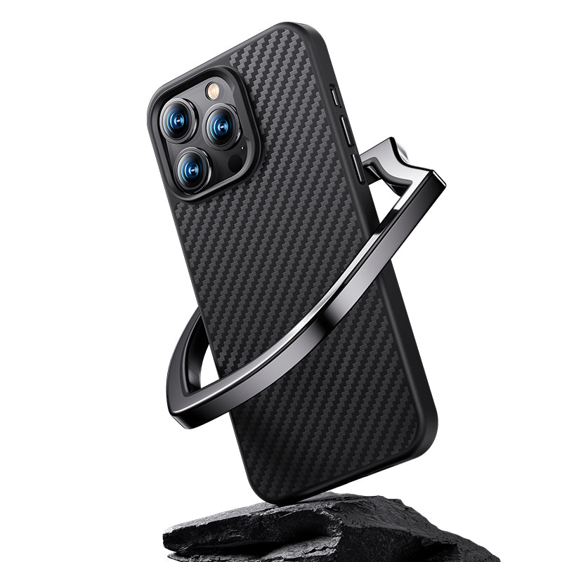 iPhone 14 Plus Kılıf Karbon Fiber Magsafe Şarj Özellikli Benks Hybrid ArmorPro 1500D Kevlar Kılıf Siyah