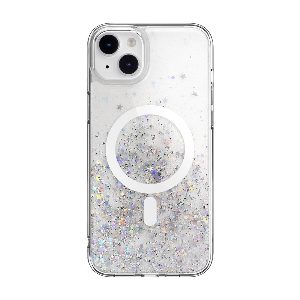 iPhone 14 Plus Kılıf Magsafe Şarj Özellikli Parlayan Simli Şeffaf Lisanslı Switcheasy Starfield-M Kılıf Renksiz