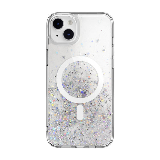 iPhone 14 Plus Kılıf Magsafe Şarj Özellikli Parlayan Simli Şeffaf Lisanslı Switcheasy Starfield-M Kılıf Renksiz