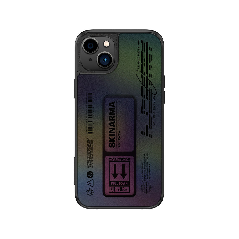 iPhone 14 Plus Kılıf SkinArma Holografik Tasarımlı Standlı Deri Görünümlü Kira Kobai Kılıf Colorful