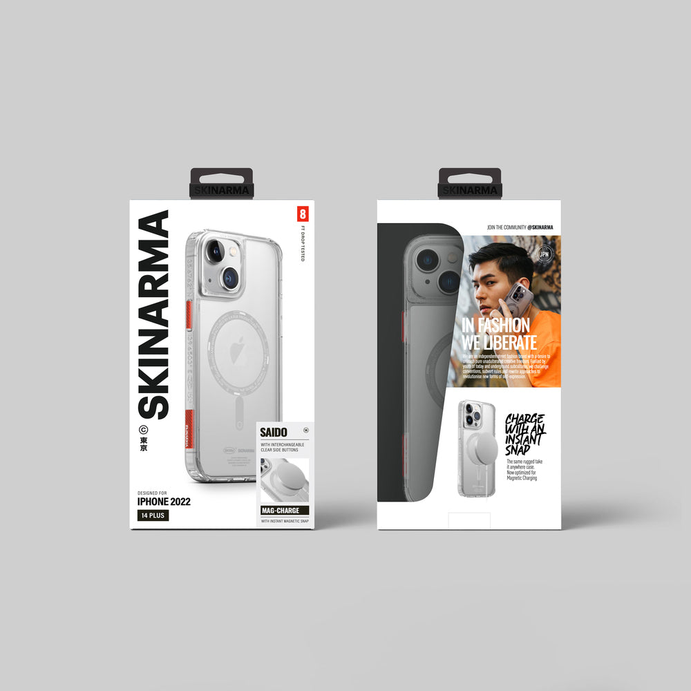 iPhone 14 Plus Kılıf SkinArma Şeffaf Airbag Tasarımlı Magsafe Şarj Özellikli Saido Kılıf Renksiz
