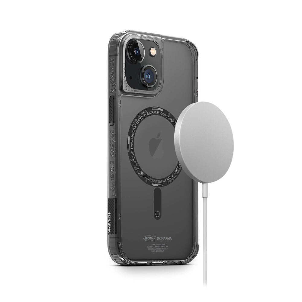 iPhone 14 Plus Kılıf SkinArma Şeffaf Airbag Tasarımlı Magsafe Şarj Özellikli Saido Kılıf Füme