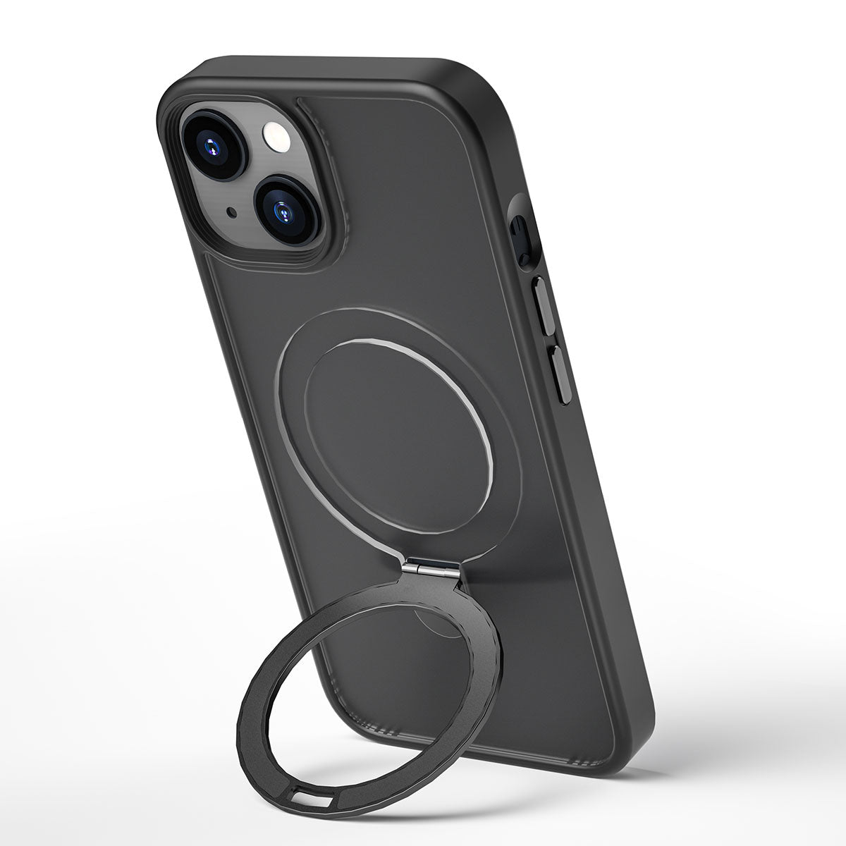 iPhone 14 Plus Kılıf Wiwu ZMM-010 Magsafe Şarj Özellikli Parmak İzi Bırakmayan Mat Transparan Standlı Kılıf Siyah