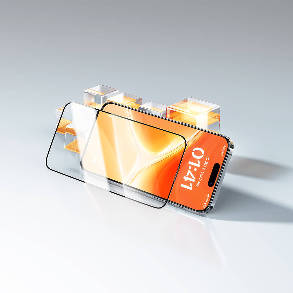 iPhone 14 Plus Wiwu GT-008 Polimer Oleofobik Kaplama Şeffaf Pürüzsüz Temperli Cam Ekran Koruyucu 10'lu Paket Siyah