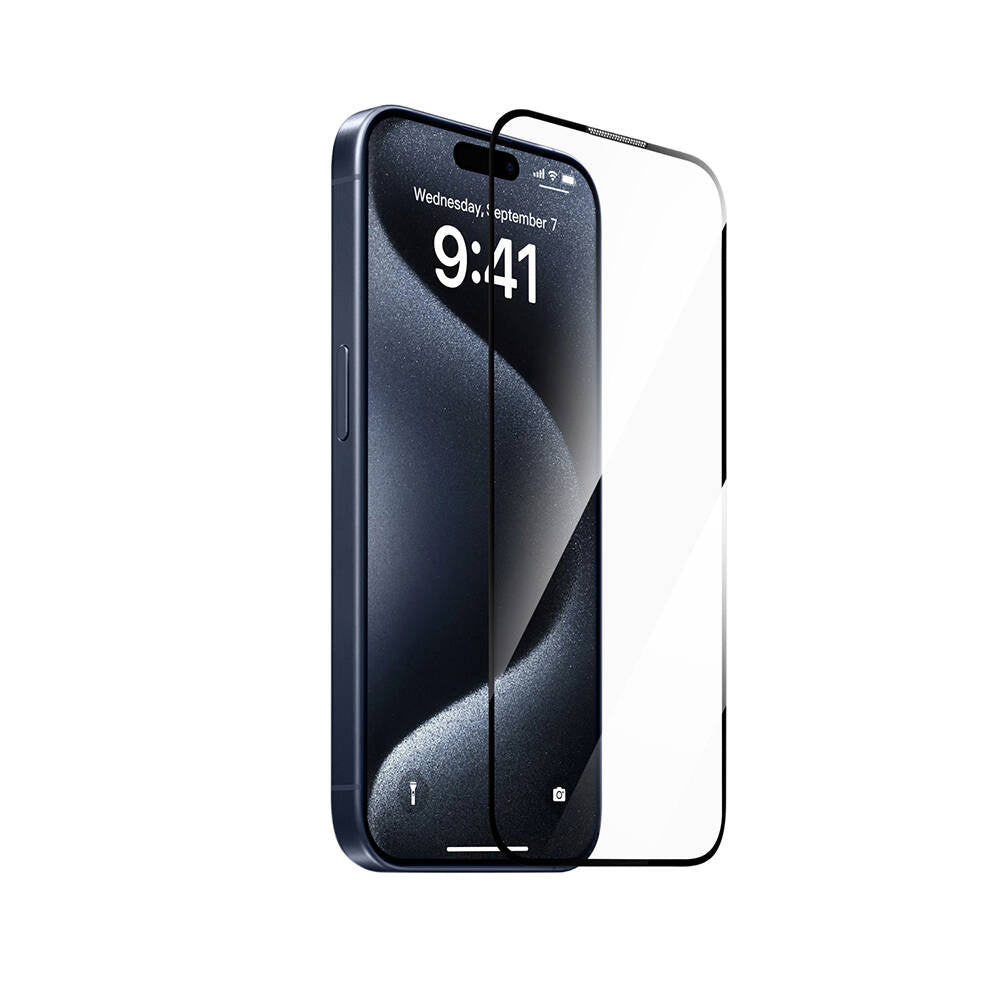 iPhone 14 Plus Wiwu SQ-008 Oleofobik Easy Install Darbeye Karşı Dayanıklı Temperli Cam Ekran Koruyucu + Kolay Uygulama Aparatlı Siyah