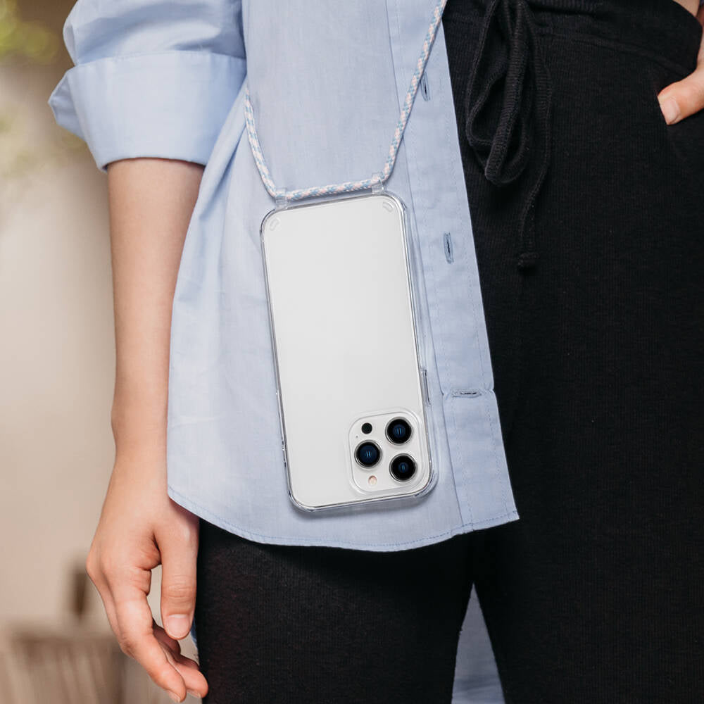 iPhone 14 Pro Kılıf Boyun Askılı Şok Önleyicili Şeffaf Lisanslı Switcheasy Play Kılıf Lacivert