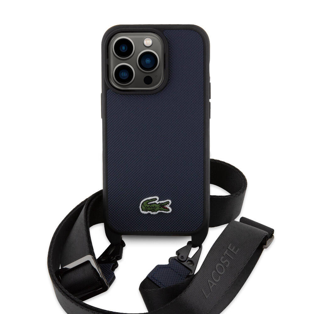 iPhone 14 Pro Kılıf Lacoste Orjinal Lisanslı PU Pike Desenli Arka Yüzey Askılı İkonik Timsah Dokuma Logolu Kılıf Yeşil