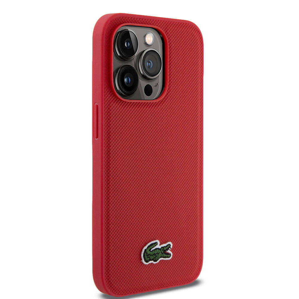 iPhone 14 Pro Kılıf Lacoste Orjinal Lisanslı PU Pike Desenli Arka Yüzey İkonik Timsah Dokuma Logolu Kılıf Kırmızı