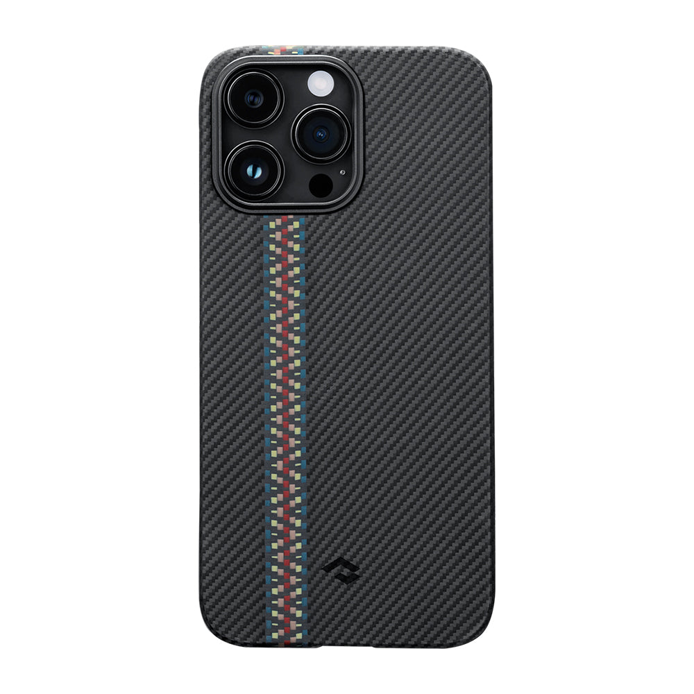 iPhone 14 Pro Kılıf Magsafe Şarj Özellikli 600D Aramid Fiber Pitaka Tactile Woven Orchestra Serisi Rhapsody Kılıf Siyah