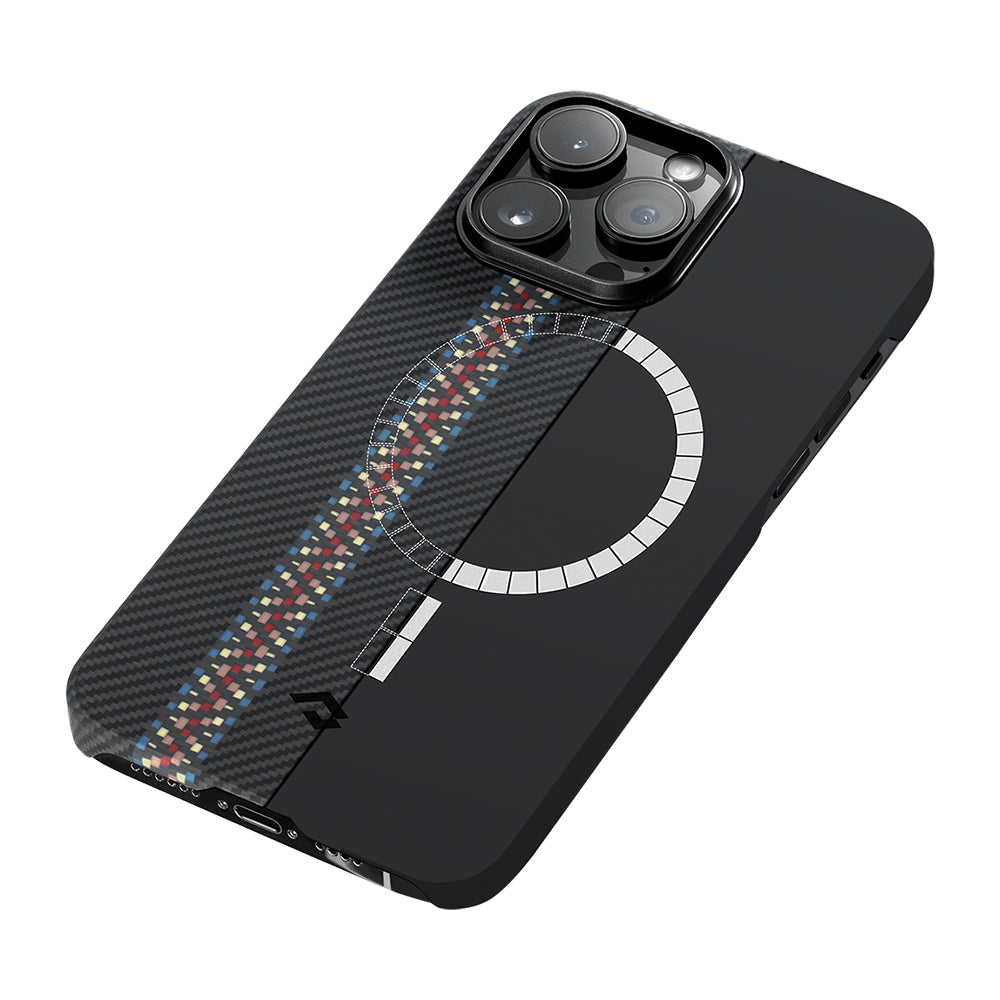 iPhone 14 Pro Kılıf Magsafe Şarj Özellikli 600D Aramid Fiber Pitaka Tactile Woven Orchestra Serisi Rhapsody Kılıf Siyah