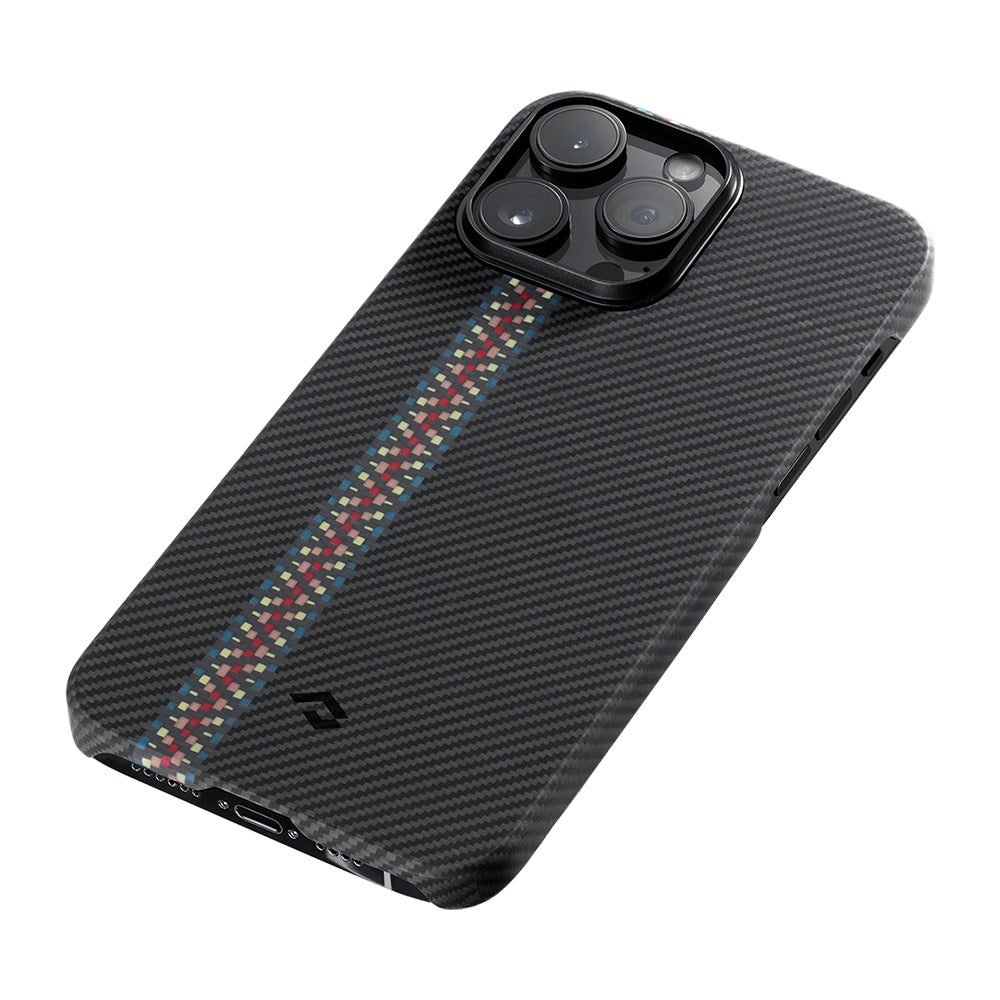 iPhone 14 Pro Kılıf Magsafe Şarj Özellikli 600D Aramid Fiber Pitaka Tactile Woven Orchestra Serisi Rhapsody Kılıf Siyah