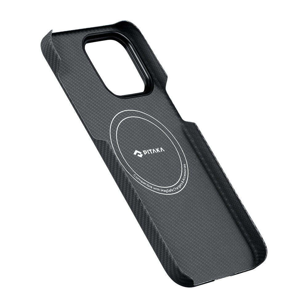 iPhone 14 Pro Kılıf Magsafe Şarj Özellikli 600D Aramid Fiber Pitaka Tactile Woven Orchestra Serisi Rhapsody Kılıf Siyah