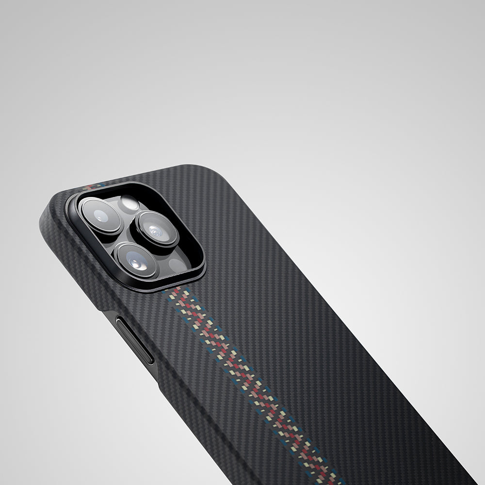 iPhone 14 Pro Kılıf Magsafe Şarj Özellikli 600D Aramid Fiber Pitaka Tactile Woven Orchestra Serisi Rhapsody Kılıf Siyah