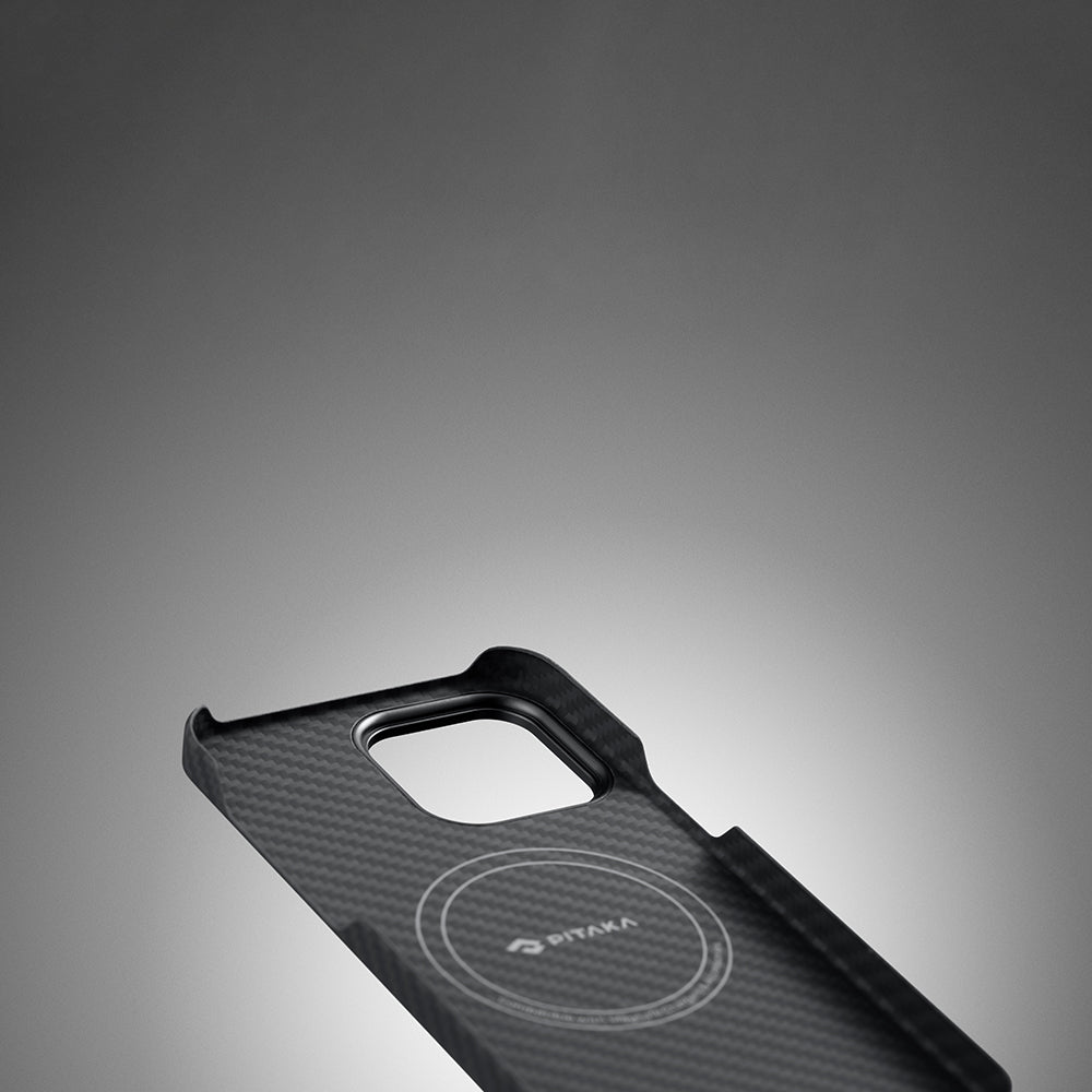iPhone 14 Pro Kılıf Magsafe Şarj Özellikli 600D Aramid Fiber Pitaka Tactile Woven Orchestra Serisi Rhapsody Kılıf Siyah