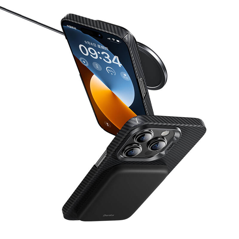 iPhone 14 Pro Kılıf Magsafe Şarj Özellikli Karbon Fiber Benks MFM Lisanslı 600D Essential Kevlar Kılıf Siyah