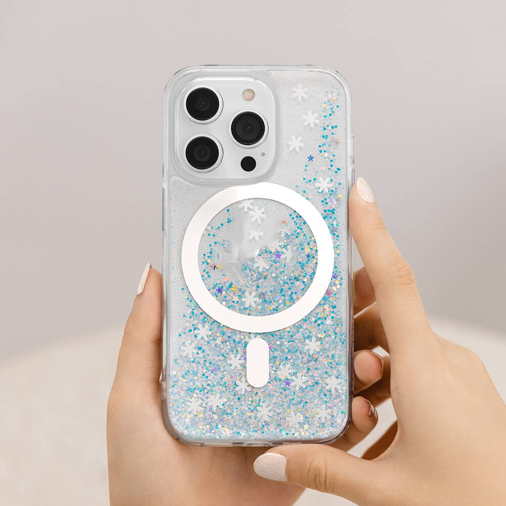 iPhone 14 Pro Kılıf Magsafe Şarj Özellikli Parlayan Simli Şeffaf Lisanslı Switcheasy Starfield-M Kılıf Mavi