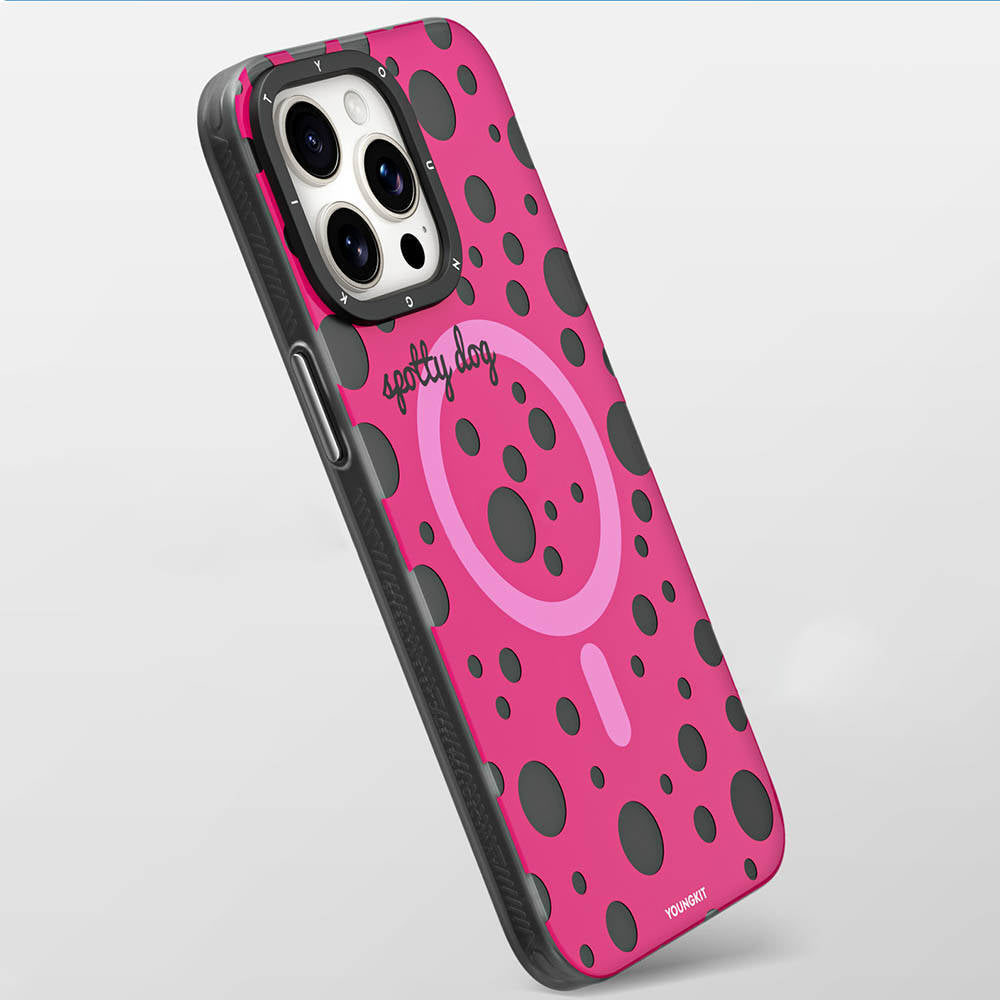 iPhone 14 Pro Kılıf Magsafe Şarj Özellikli Polka Dot Desenli Youngkit Spots Serisi Kılıf Pembe