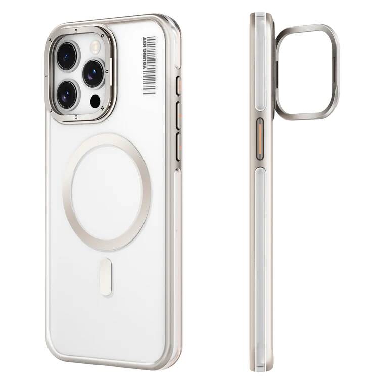 iPhone 14 Pro Kılıf Magsafe Şarj Özellikli Sararma Önleyici Youngkit Crystal Grid Kılıf Gold