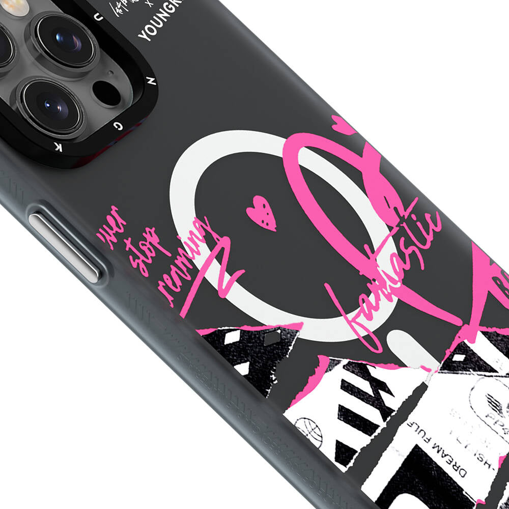 iPhone 14 Pro Kılıf Magsafe Şarj Özellikli Shu Tasarımlı Youngkit Dreamland Serisi Kılıf Pembe