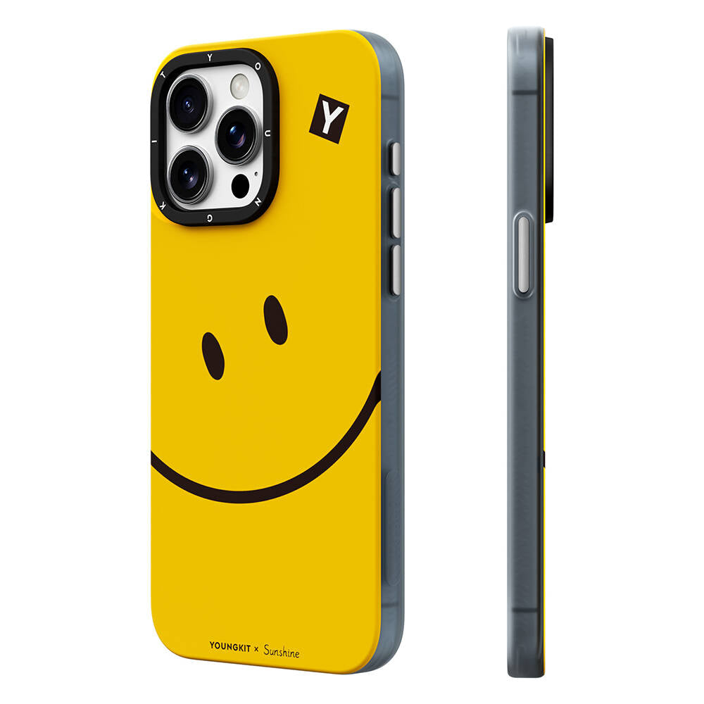 iPhone 14 Pro Kılıf Magsafe Şarj Özellikli Sunshine Tasarımlı Youngkit Daily Happy Serisi Kılıf Siyah-Sarı