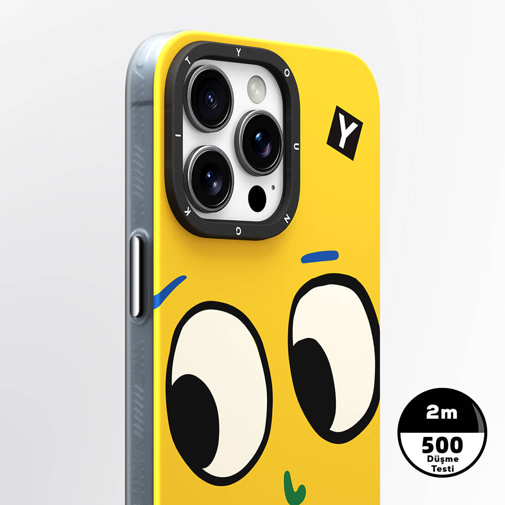 iPhone 14 Pro Kılıf Magsafe Şarj Özellikli Sunshine Tasarımlı Youngkit Daily Happy Serisi Kılıf Siyah-Sarı