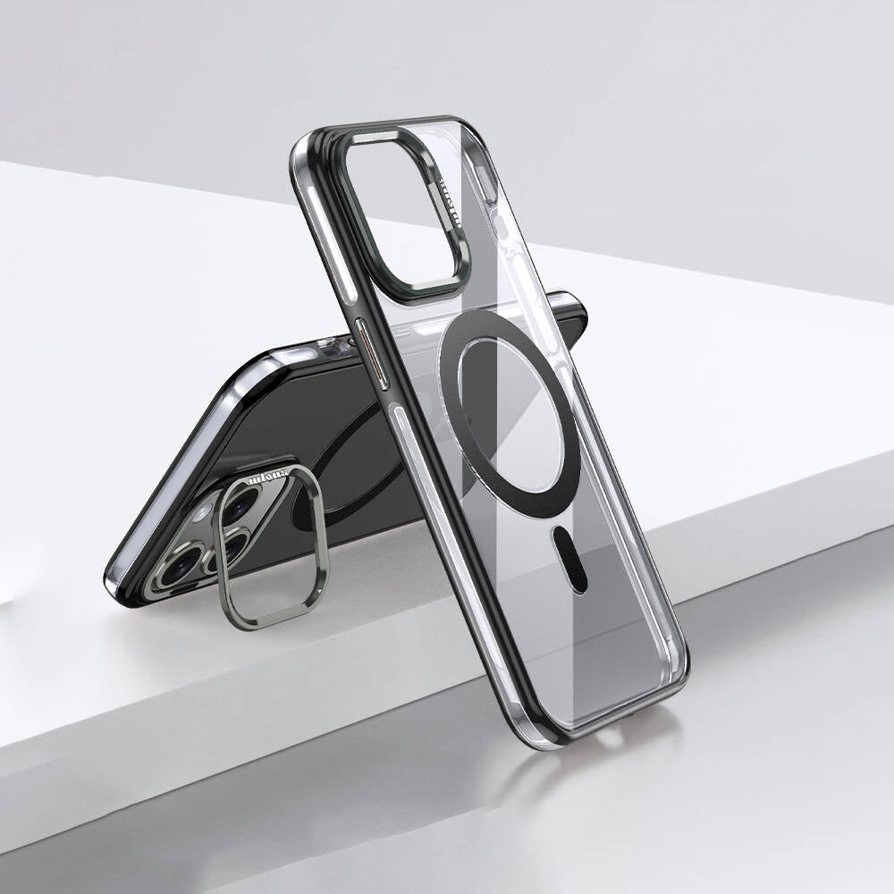 iPhone 14 Pro Kılıf Magsafe Şarj Özellikli Wlons Standlı Efsane Kılıf Siyah