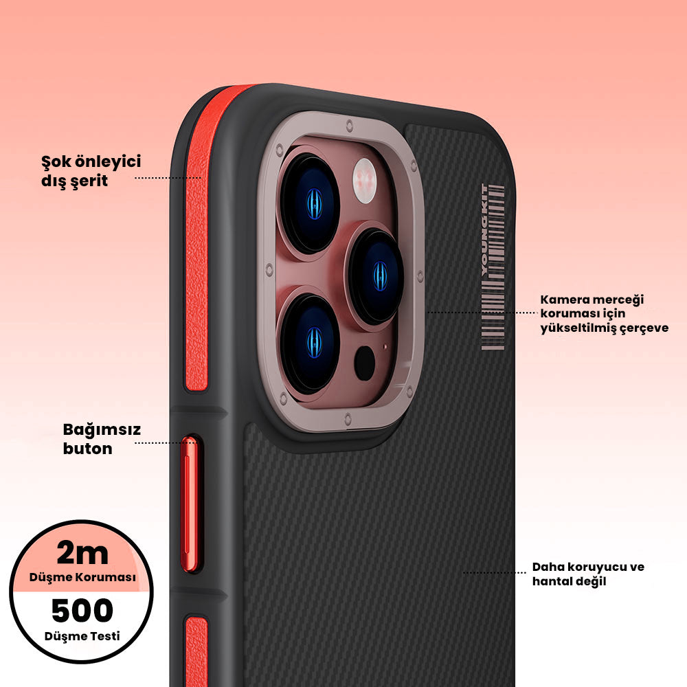 iPhone 14 Pro Kılıf Magsafe Şarj Özellikli YoungKit 600D Kevlar Kılıf Derin Mor