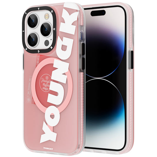 iPhone 14 Pro Kılıf Magsafe Şarj Özellikli Youngkit Binfen Serisi Yazı Temalı Kılıf Pembe
