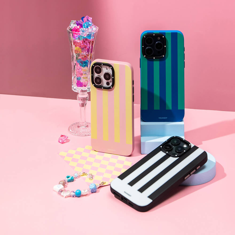 iPhone 14 Pro Kılıf Magsafe Şarj Özellikli Youngkit Striped Piano Keys Serisi Kılıf Mavi