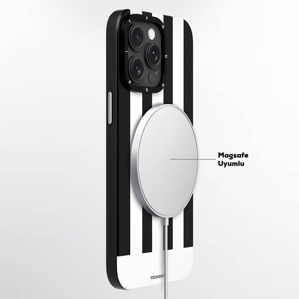 iPhone 14 Pro Kılıf Magsafe Şarj Özellikli Youngkit Striped Piano Keys Serisi Kılıf Mavi