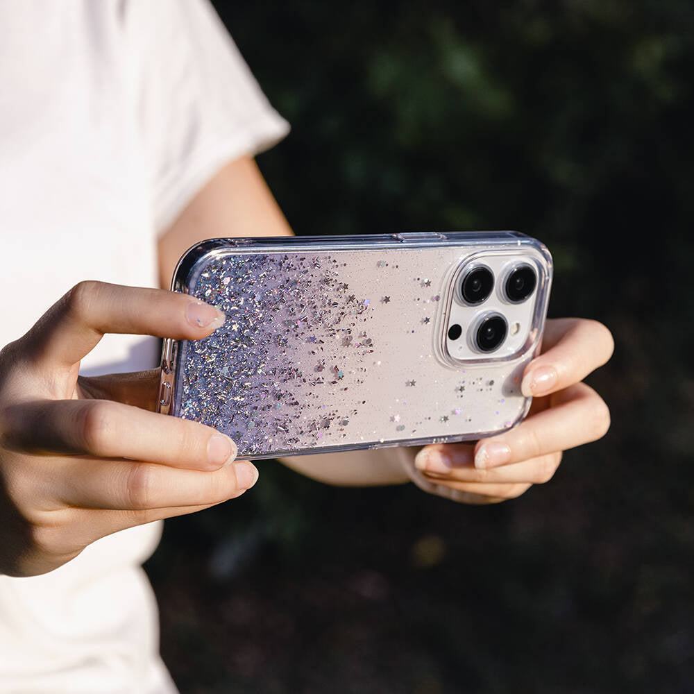 iPhone 14 Pro Kılıf Parlayan Simli Şeffaf Lisanslı Switcheasy Starfield Kılıf Mavi