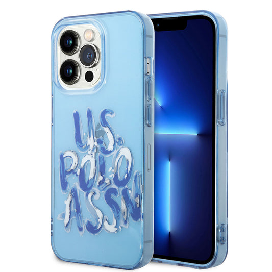 iPhone 14 Pro Kılıf U.S. POLO ASSN. Renkli Grafiti Baskılı Dizayn Kılıf Mavi