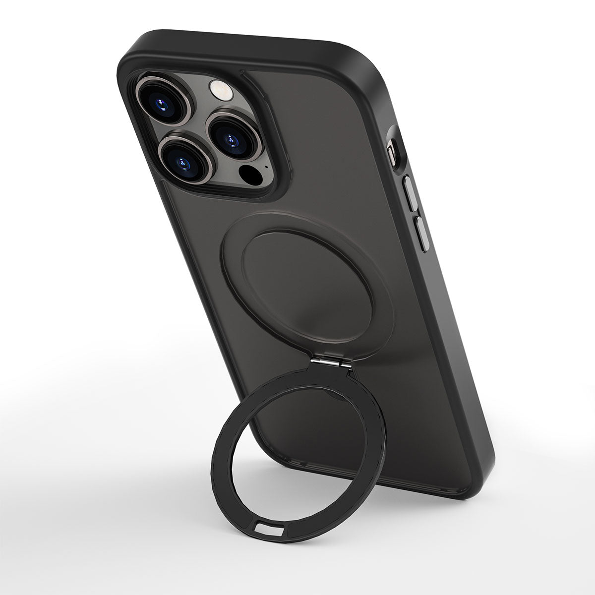 iPhone 14 Pro Kılıf Wiwu ZMM-010 Magsafe Şarj Özellikli Parmak İzi Bırakmayan Mat Transparan Standlı Kılıf Siyah