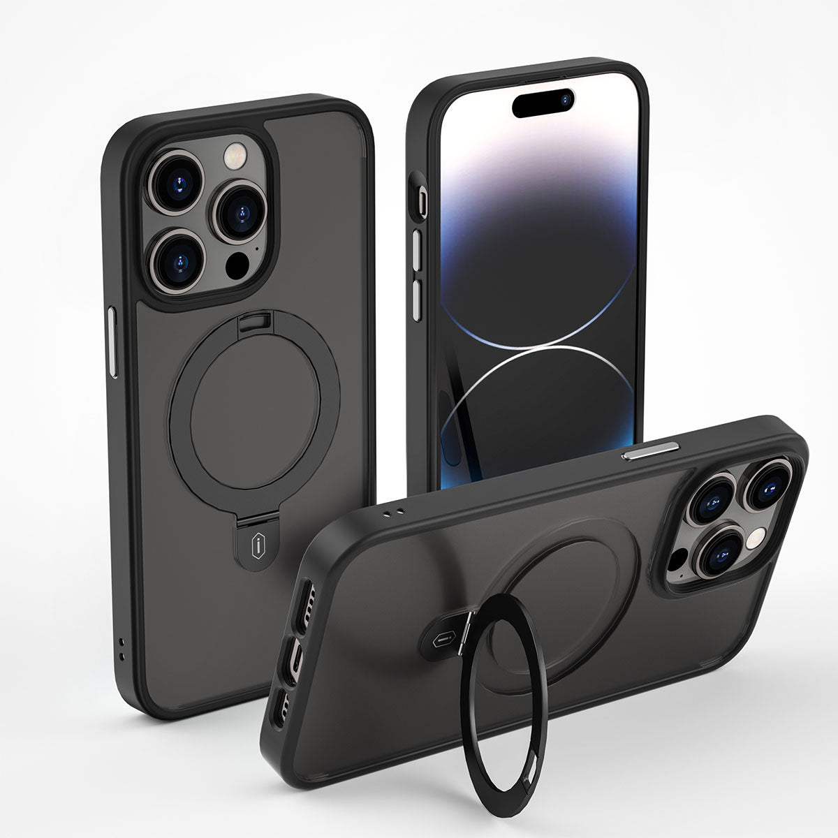 iPhone 14 Pro Kılıf Wiwu ZMM-010 Magsafe Şarj Özellikli Parmak İzi Bırakmayan Mat Transparan Standlı Kılıf Derin Mor