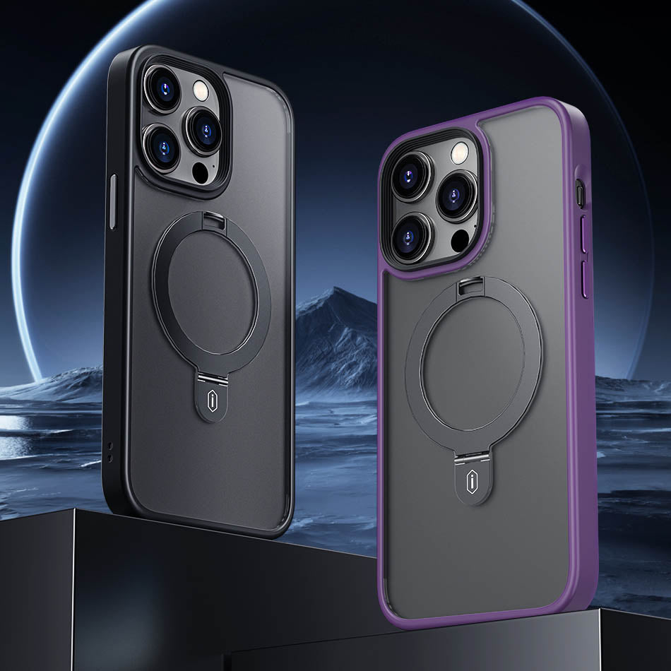 iPhone 14 Pro Kılıf Wiwu ZMM-010 Magsafe Şarj Özellikli Parmak İzi Bırakmayan Mat Transparan Standlı Kılıf Siyah